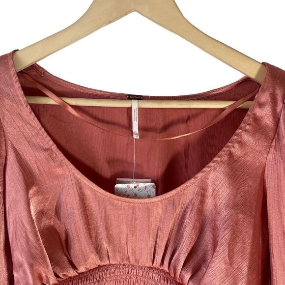 Free People Santiago NWT Pink Cinnamon Puff Shoulder Crop Top Sz XS - Picture 6 of 12